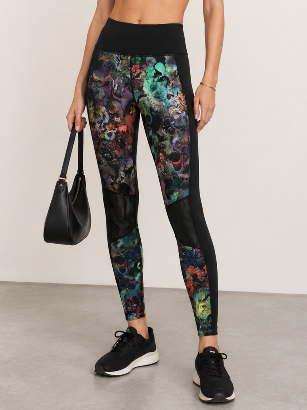 Cynthia Rowley Abstract Print Athletic Leggings Black Mesh Panel Size 4